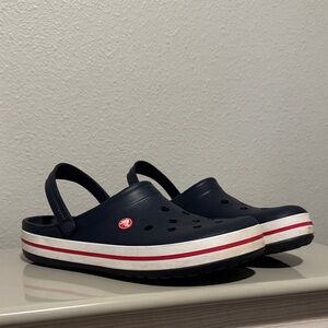 Men's Navy Crocs with Red and White Accents
